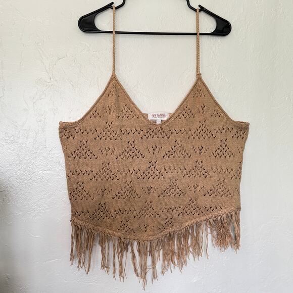Shyanne Women's Hankie Hem Fringe Sweater Tank Top Western Crotchet Top Size XL - Picture 5 of 7